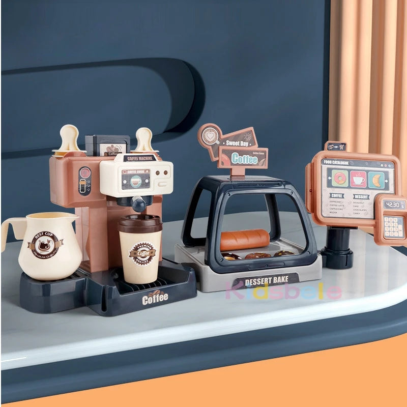 Coffee Machine Toy Set Kitchen Toys Simulation Food Bread Coffee Cake Pretend Play Shopping Cash Register Toys For Kids