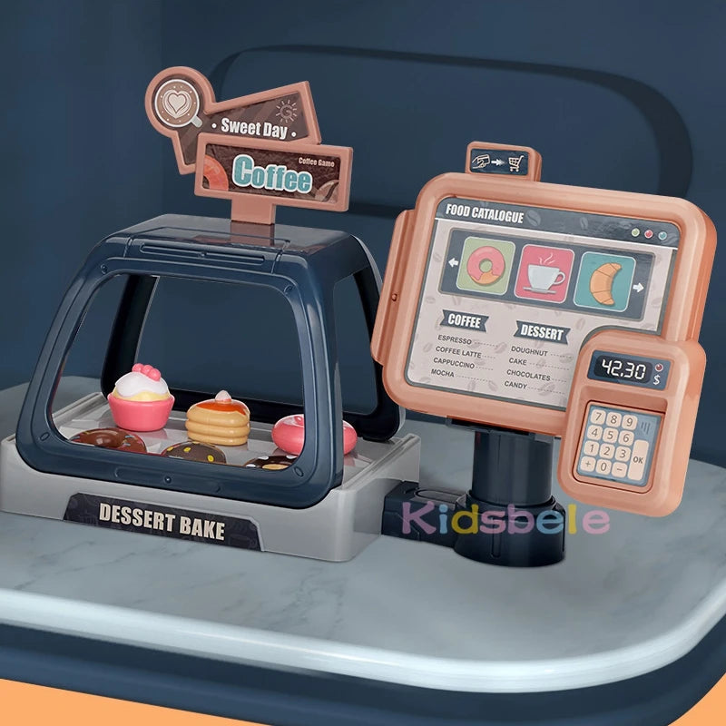 Coffee Machine Toy Set Kitchen Toys Simulation Food Bread Coffee Cake Pretend Play Shopping Cash Register Toys For Kids