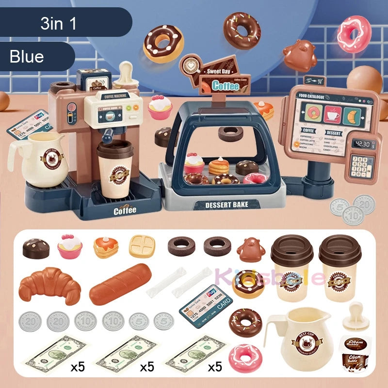 Coffee Machine Toy Set Kitchen Toys Simulation Food Bread Coffee Cake Pretend Play Shopping Cash Register Toys For Kids