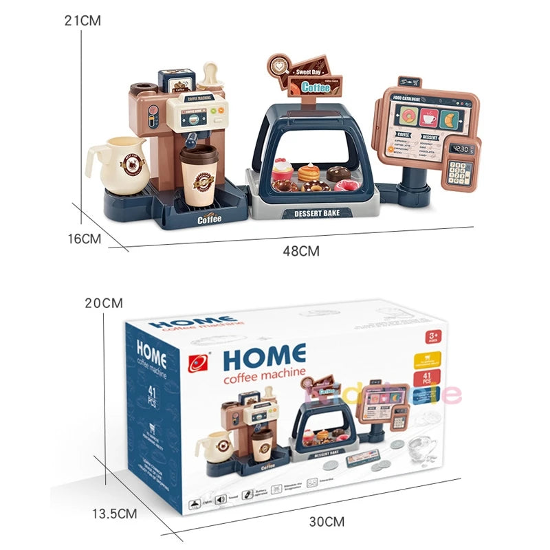 Coffee Machine Toy Set Kitchen Toys Simulation Food Bread Coffee Cake Pretend Play Shopping Cash Register Toys For Kids