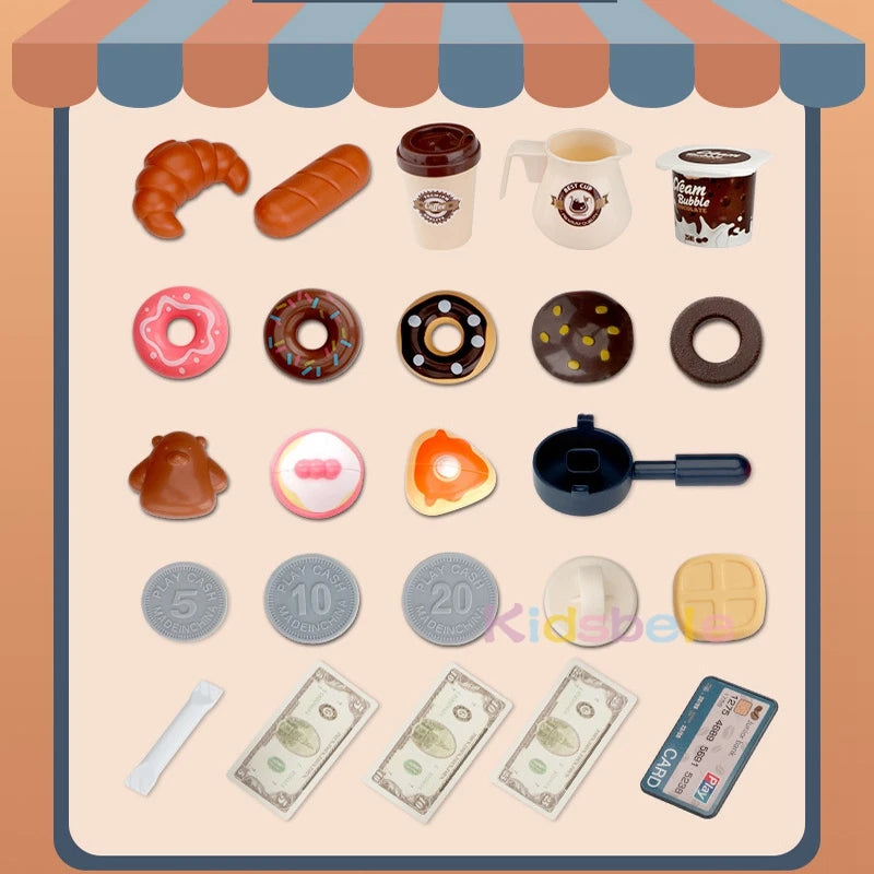 Coffee Machine Toy Set Kitchen Toys Simulation Food Bread Coffee Cake Pretend Play Shopping Cash Register Toys For Kids