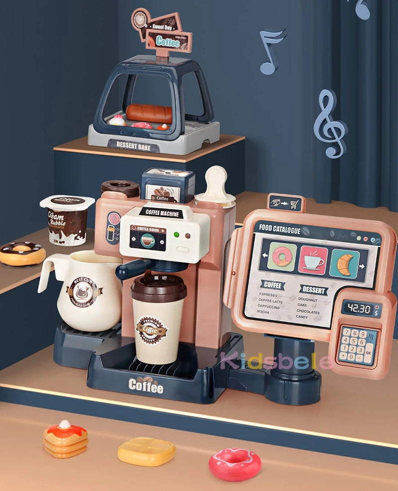 Coffee Machine Toy Set Kitchen Toys Simulation Food Bread Coffee Cake Pretend Play Shopping Cash Register Toys For Kids