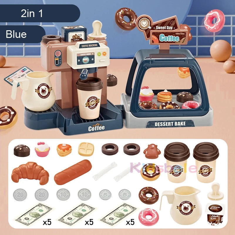 Coffee Machine Toy Set Kitchen Toys Simulation Food Bread Coffee Cake Pretend Play Shopping Cash Register Toys For Kids