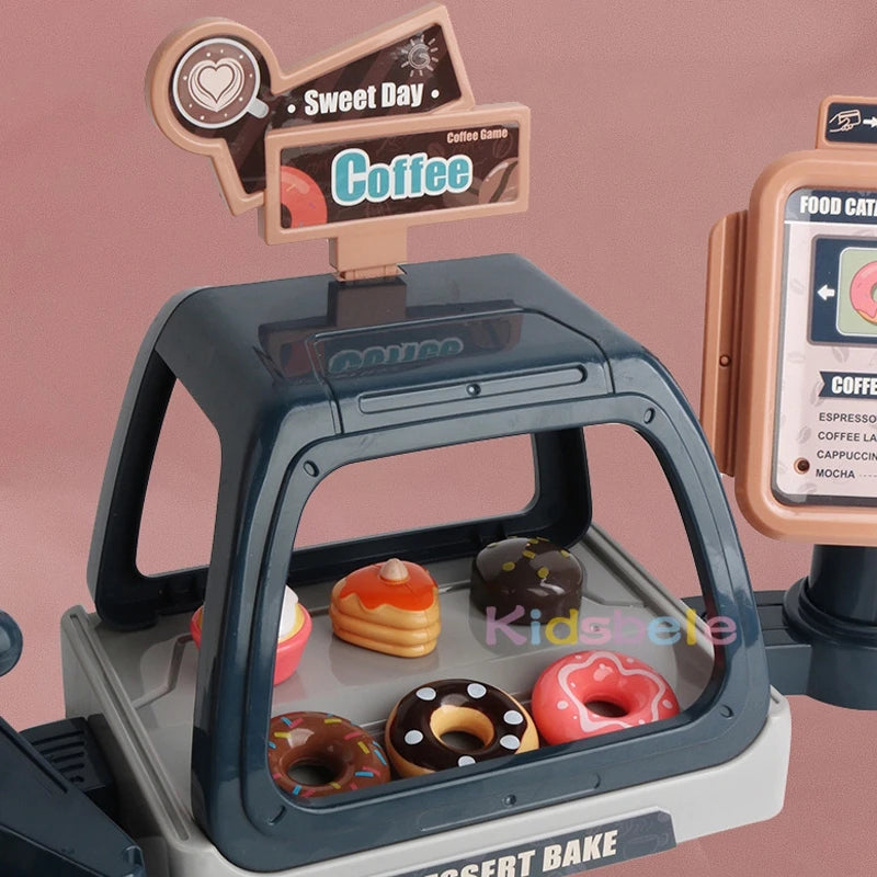 Coffee Machine Toy Set Kitchen Toys Simulation Food Bread Coffee Cake Pretend Play Shopping Cash Register Toys For Kids