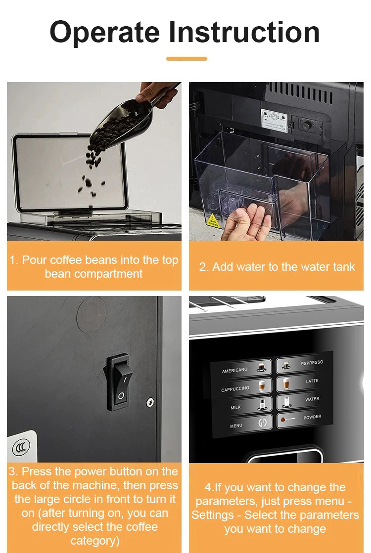Kitchen Cappuccino Kapuchinator Machine Milk Foam Bubble Frother Automatic Italian Espresso Cafe Maker With Coffee Beans Grinder