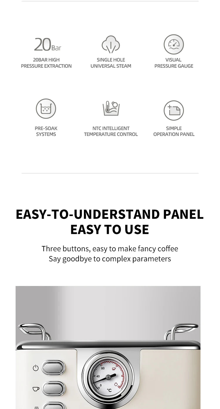 20 Bar Electric Coffee Machine Italian Semi-automatic Professional Expresso Coffee Maker Office Small Coffee Machines 220V