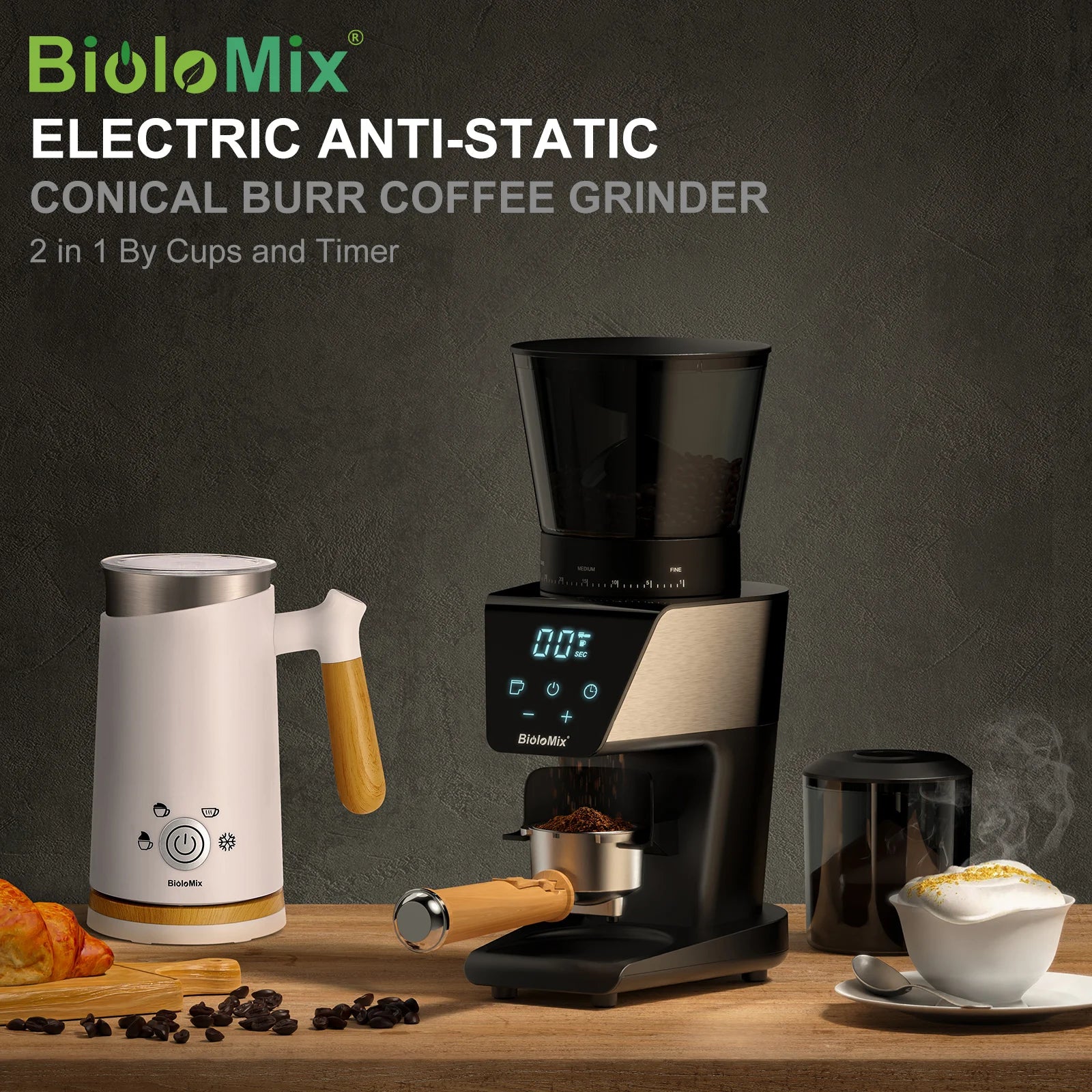 Coffart By BioloMix Automatic Burr Mill Electric Coffee Grinder with 30 Gears for Espresso American Coffee Pour Over