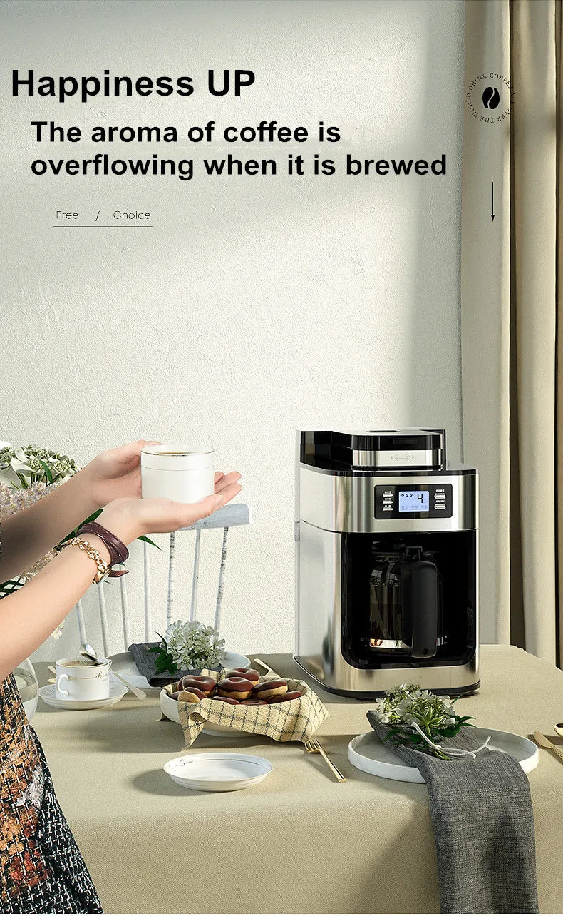 2 In1 Drip Coffee Machine Apply To Ground&Beans Home Appliances Dripping Coffee Maker With Digital Display&keep Warm