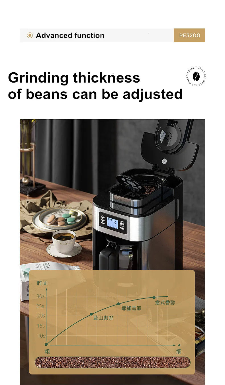 2 In1 Drip Coffee Machine Apply To Ground&Beans Home Appliances Dripping Coffee Maker With Digital Display&keep Warm