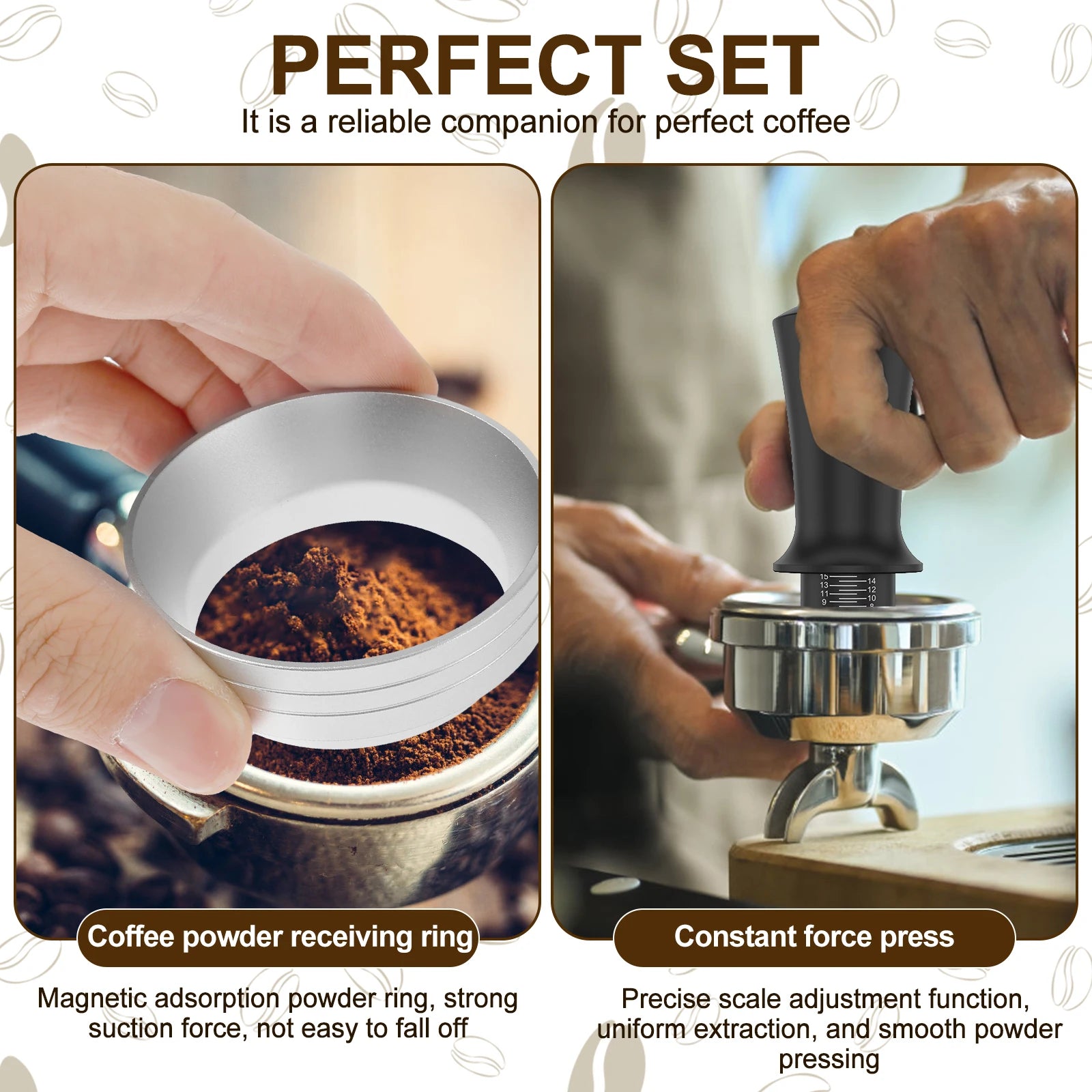 Coffee Machine Accessories Kit with Coffee Tamper Dosing Ring Distribution Needle and Tamper Mat Barista Espresso Making Tools