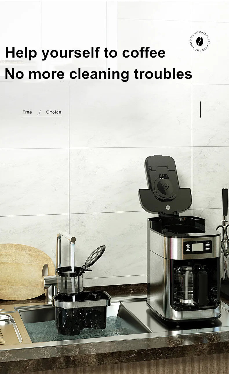 2 In1 Drip Coffee Machine Apply To Ground&Beans Home Appliances Dripping Coffee Maker With Digital Display&keep Warm