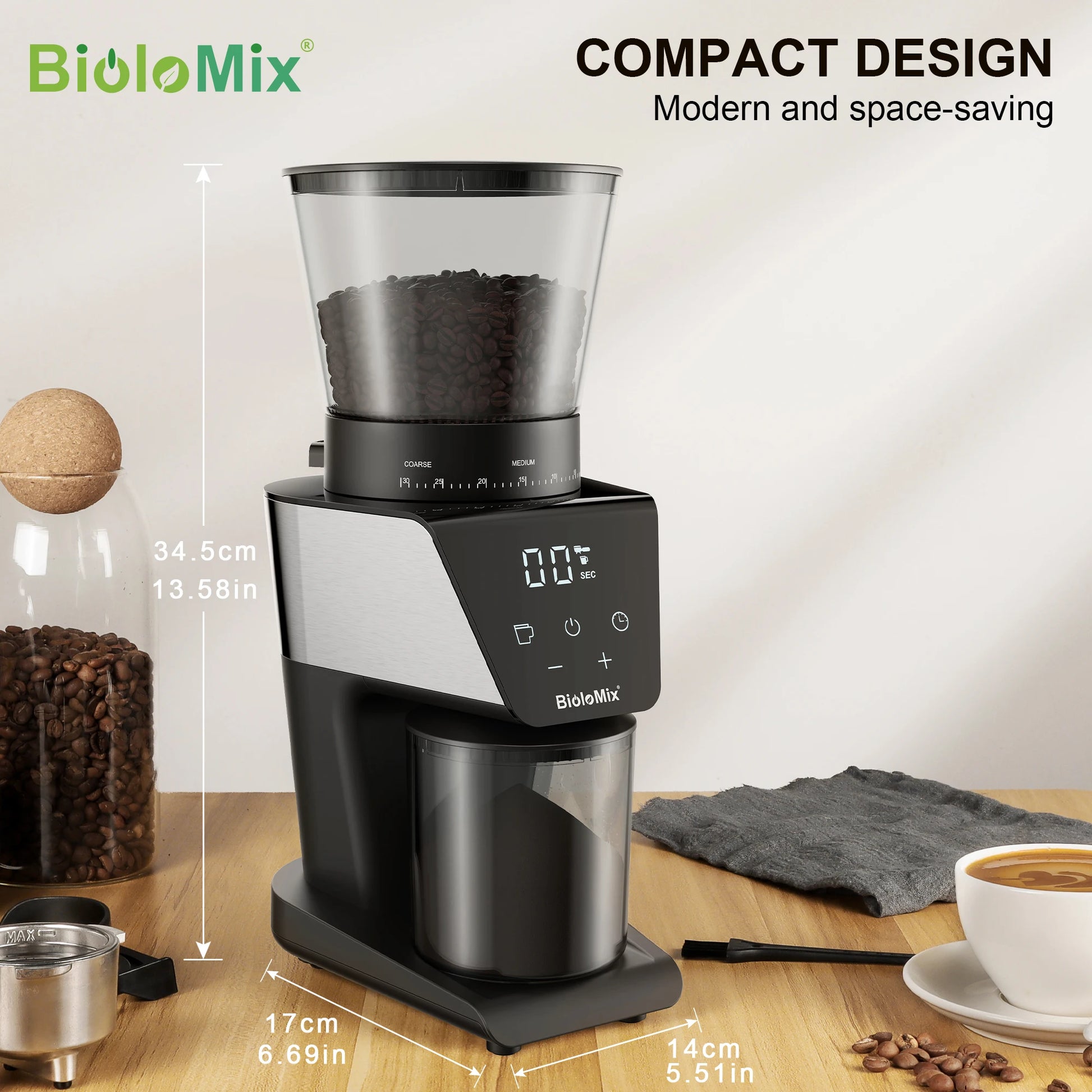 Coffart By BioloMix Automatic Burr Mill Electric Coffee Grinder with 30 Gears for Espresso American Coffee Pour Over