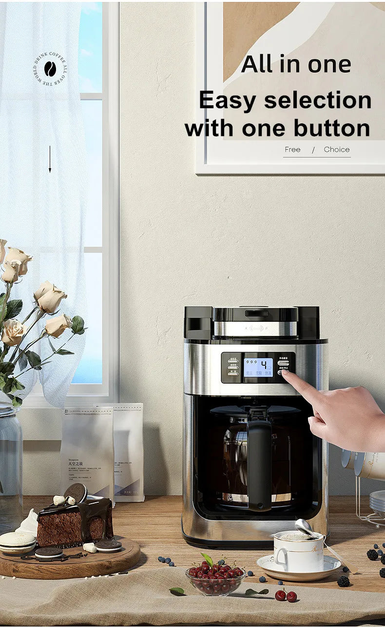2 In1 Drip Coffee Machine Apply To Ground&Beans Home Appliances Dripping Coffee Maker With Digital Display&keep Warm