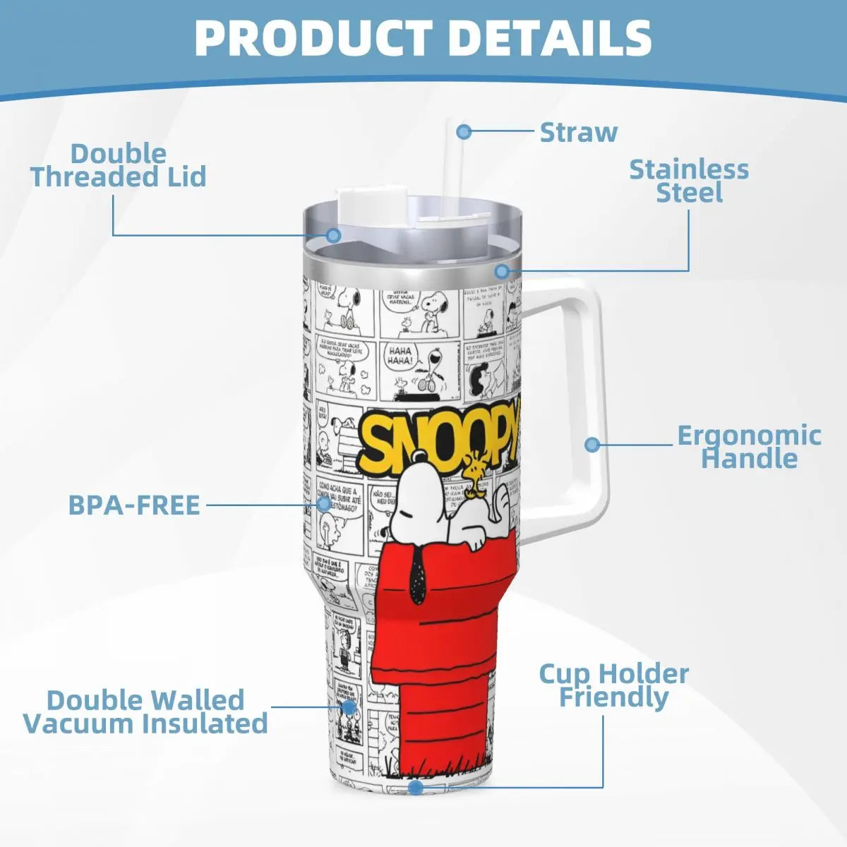Tumbler Hot Drinks Water Bottle Portable Stainless Steel Coffee Mug A Peanuts Graphic Travel Mugs Cup