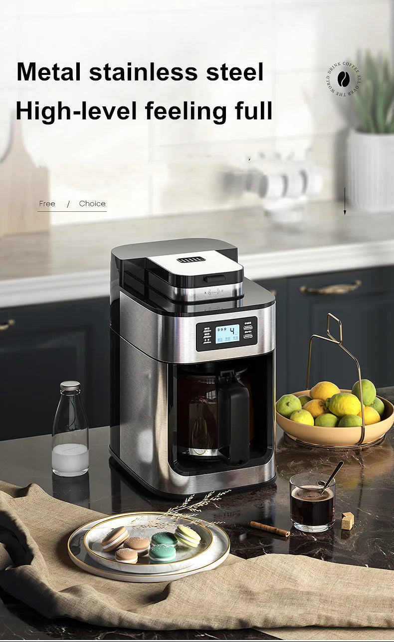 2 In1 Drip Coffee Machine Apply To Ground&Beans Home Appliances Dripping Coffee Maker With Digital Display&keep Warm