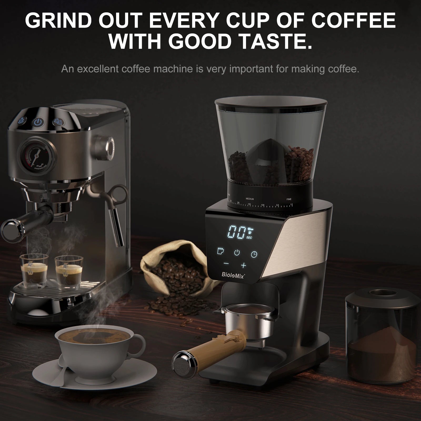 Coffart By BioloMix Automatic Burr Mill Electric Coffee Grinder with 30 Gears for Espresso American Coffee Pour Over