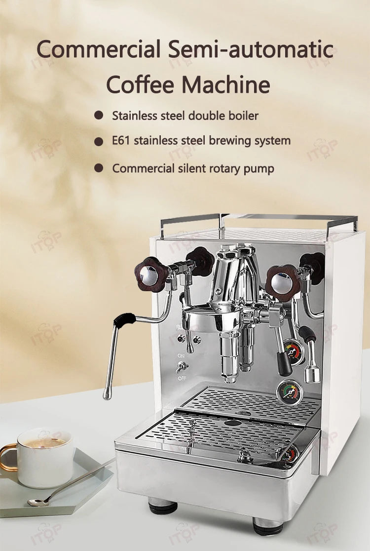ITOP Coffee Machine Express Coffee Maker E61 Brewing Double Boiler Rotary Pump Copper Pipe 2000W N.W. 32kg 220-240V 50-60Hz