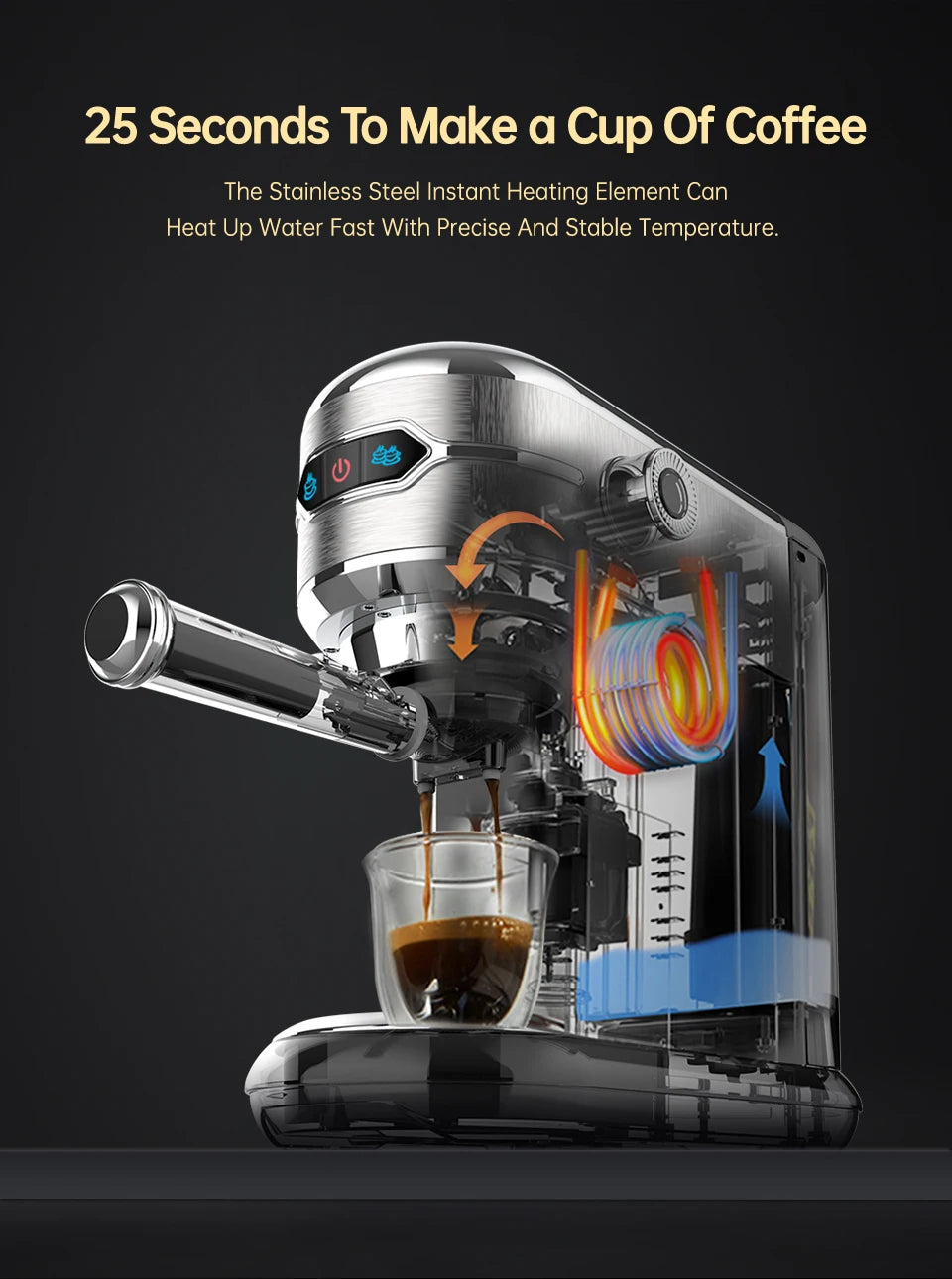 HiBREW Coffee Maker Cafetera 20 Bar Inox Semi Automatic Super Slim ESE POD& Powder Espresso Cappuccino Machine Hot Water H11