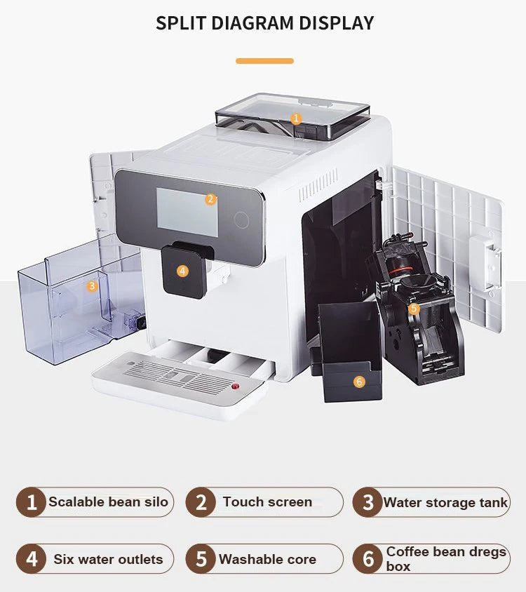 Kitchen Cappuccino Kapuchinator Machine Milk Foam Bubble Frother Automatic Italian Espresso Cafe Maker With Coffee Beans Grinder