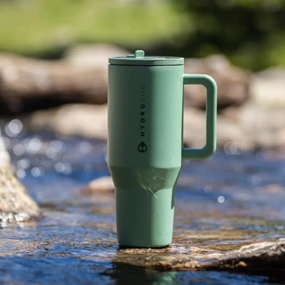 Tumbler Thermos with Handle and Simple Flip-top Straw Car Cup Holder Portable Leak-proof Vacuum Water Bottle 32 Oz