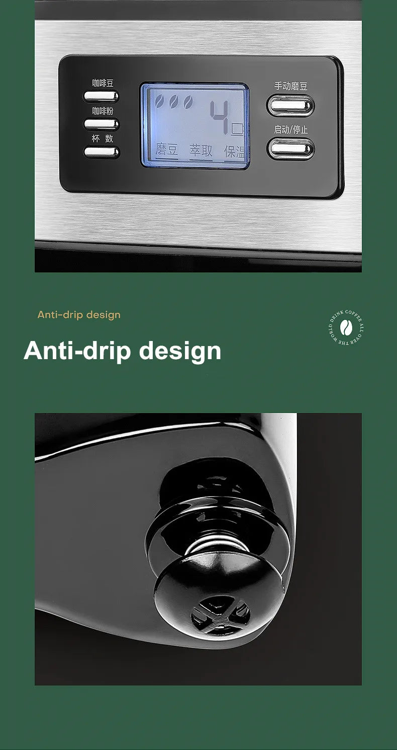 2 In1 Drip Coffee Machine Apply To Ground&Beans Home Appliances Dripping Coffee Maker With Digital Display&keep Warm