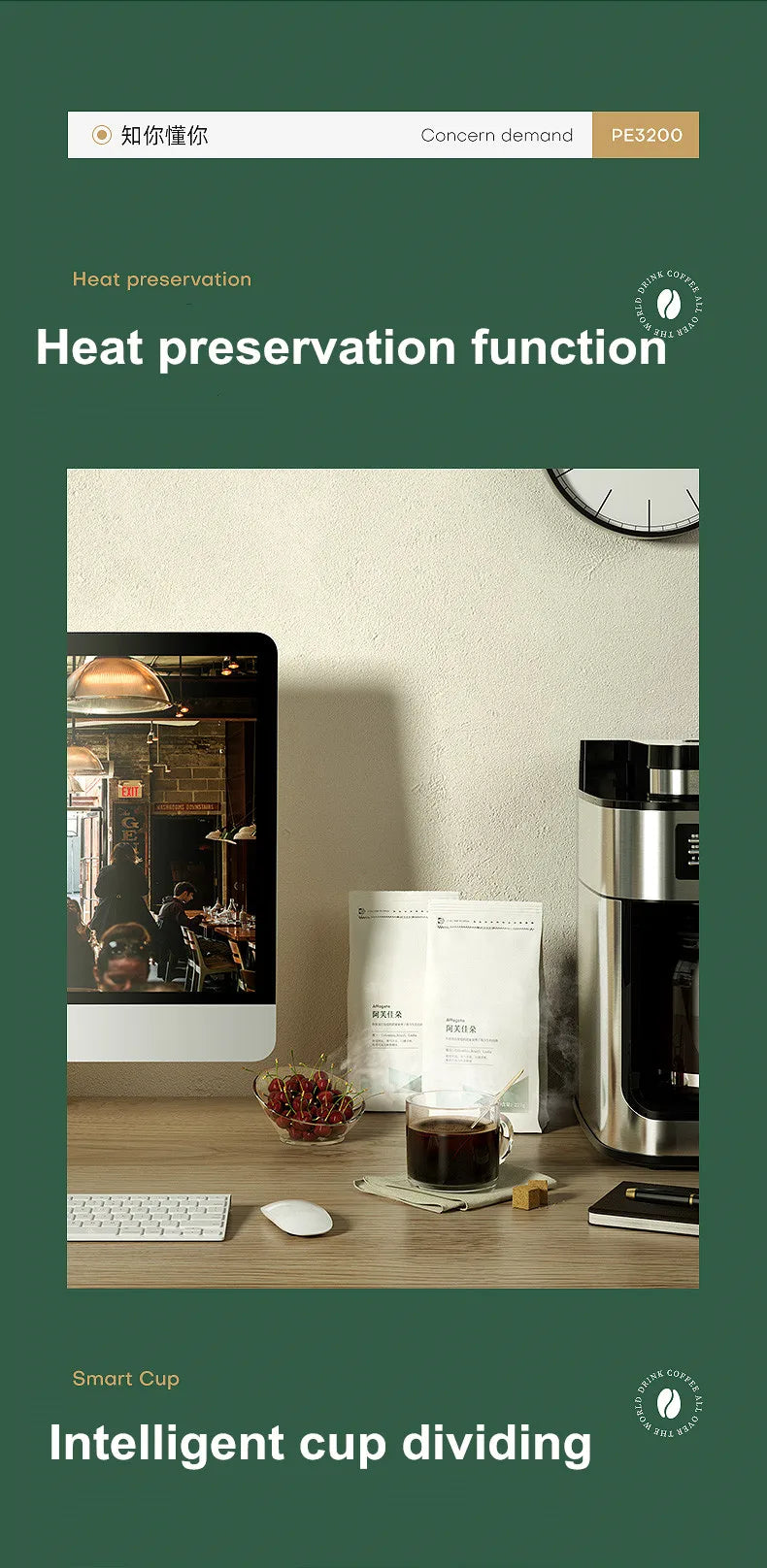 2 In1 Drip Coffee Machine Apply To Ground&Beans Home Appliances Dripping Coffee Maker With Digital Display&keep Warm