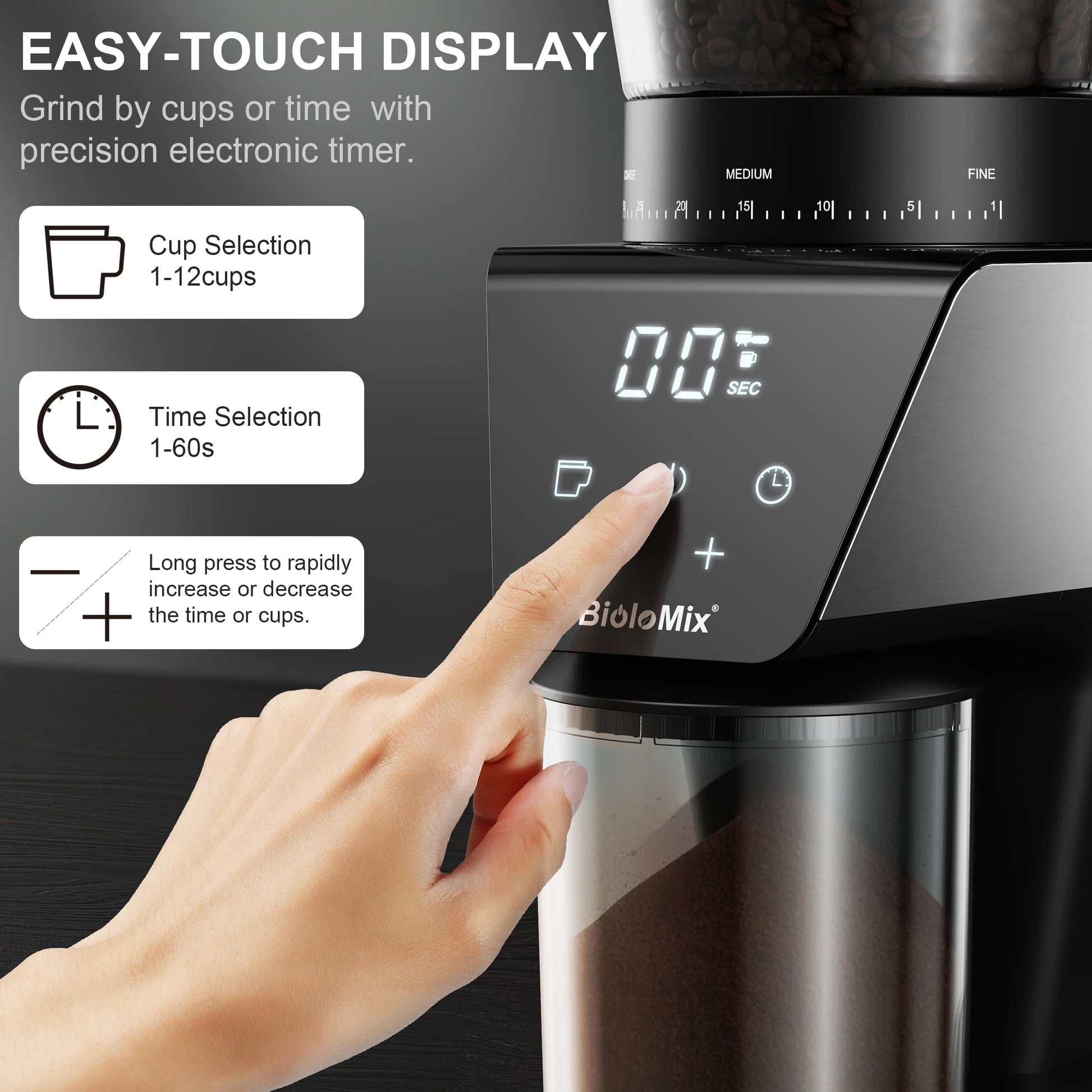 Coffart By BioloMix Automatic Burr Mill Electric Coffee Grinder with 30 Gears for Espresso American Coffee Pour Over