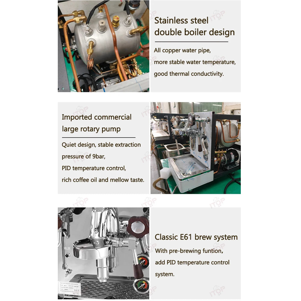 ITOP Coffee Machine Express Coffee Maker E61 Brewing Double Boiler Rotary Pump Copper Pipe 2000W N.W. 32kg 220-240V 50-60Hz